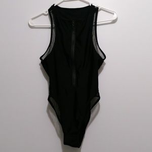 REVAMPED ONEPIECE ZIPUP FISHNET BATHING SUIT